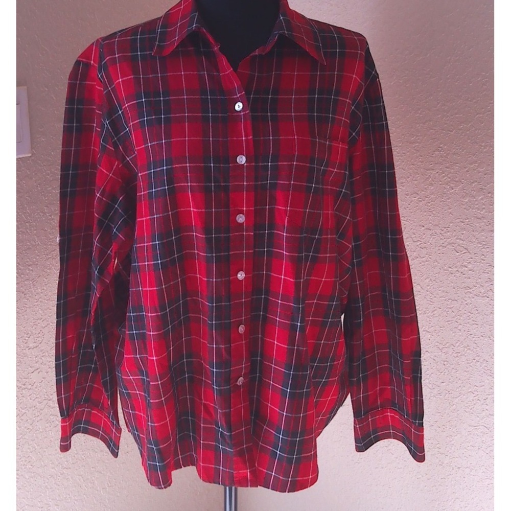 ALLISON DALEY RED & BLACK PLAID BUTTON DOWN TOP SIZE 16